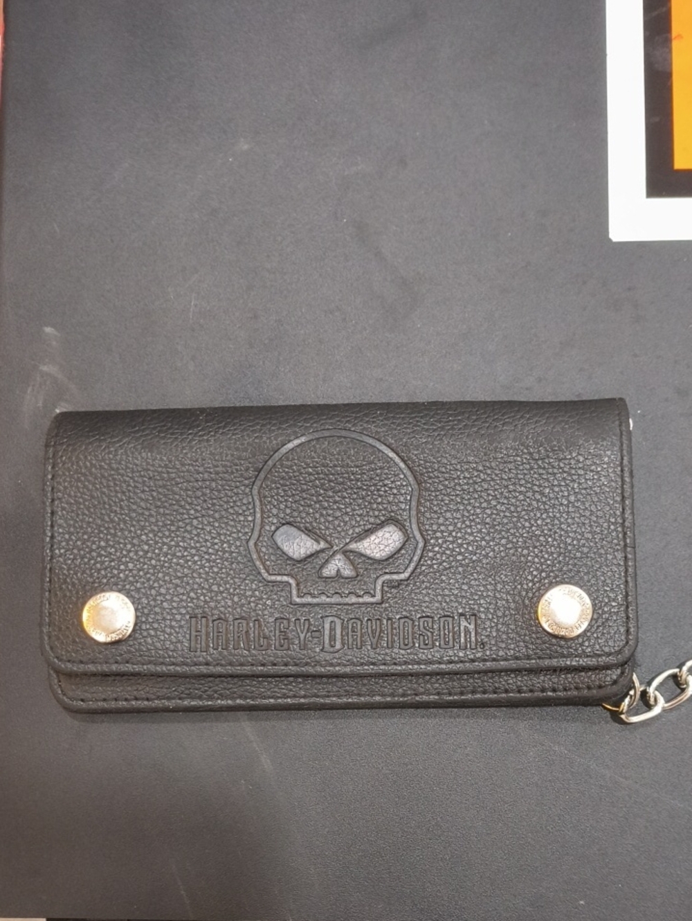 Harley-Davidson Black Leather Bifold Wallet with Embossed Skull
